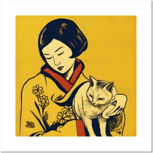 Asian Relaxed Woman with Cat Posters and Art